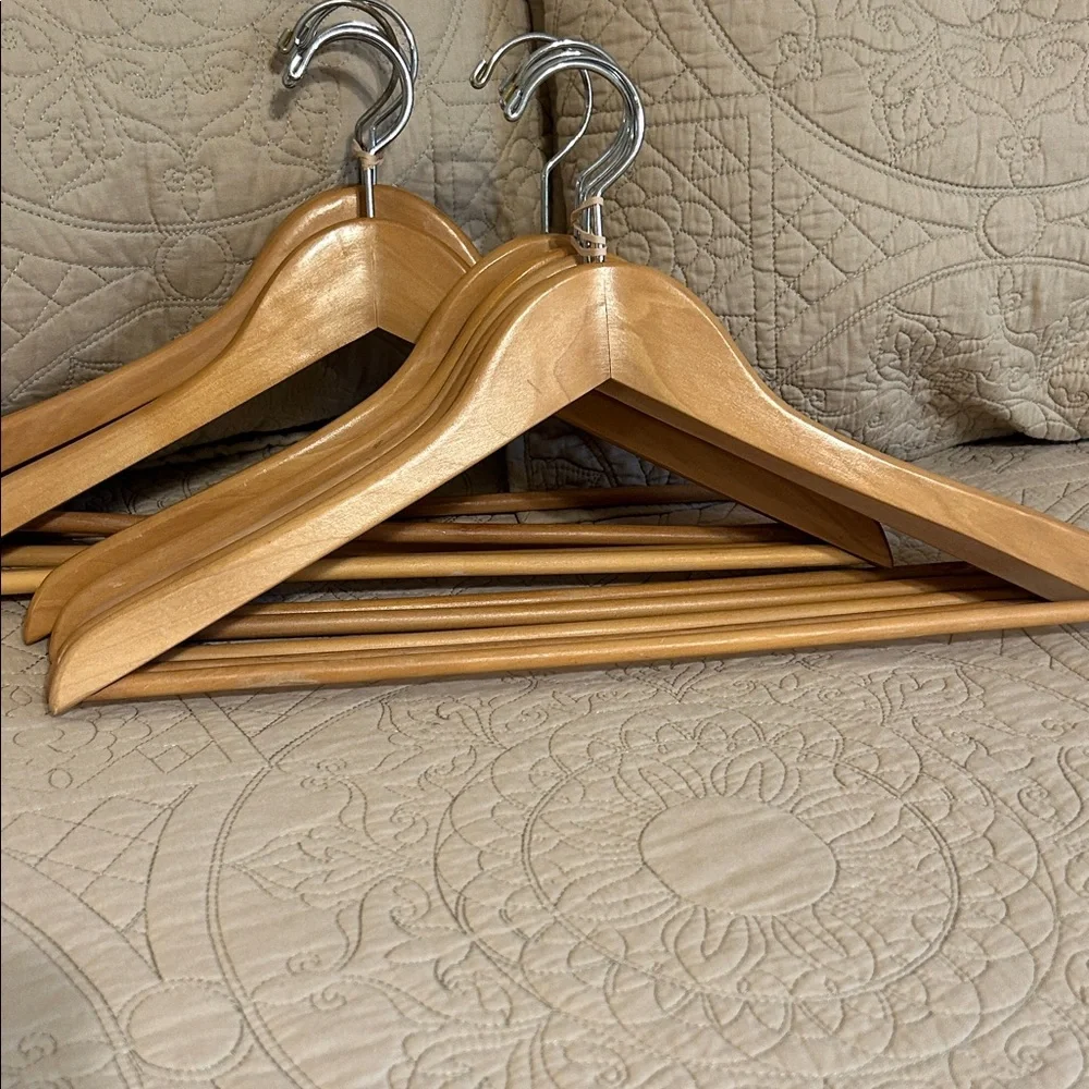 10 Wooden Suit Hangers with Chrome Swivel Hooks - Natural Wood Never Used